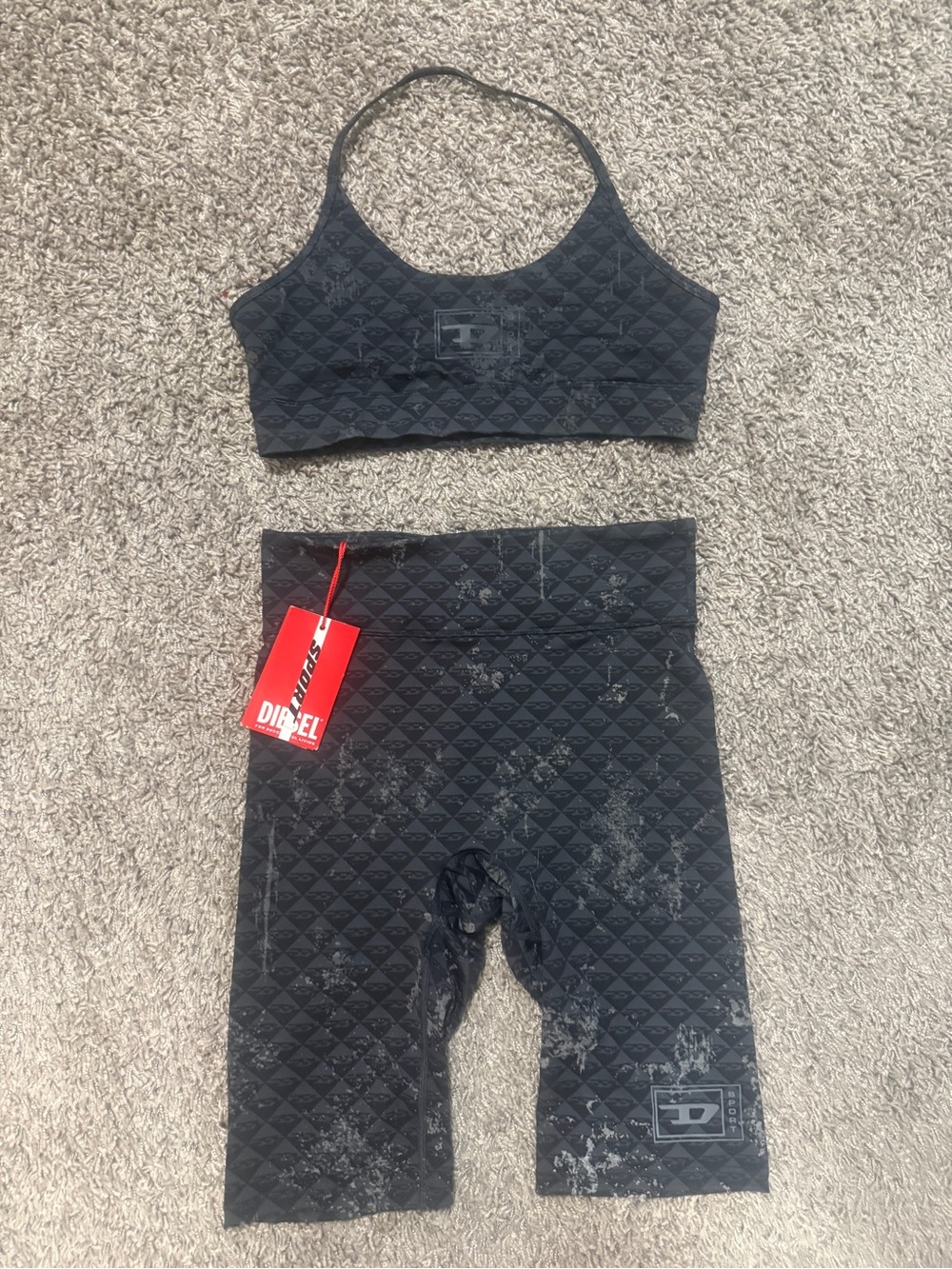 Diesel Black Quilted Bike Shorts & Crop Top Set
